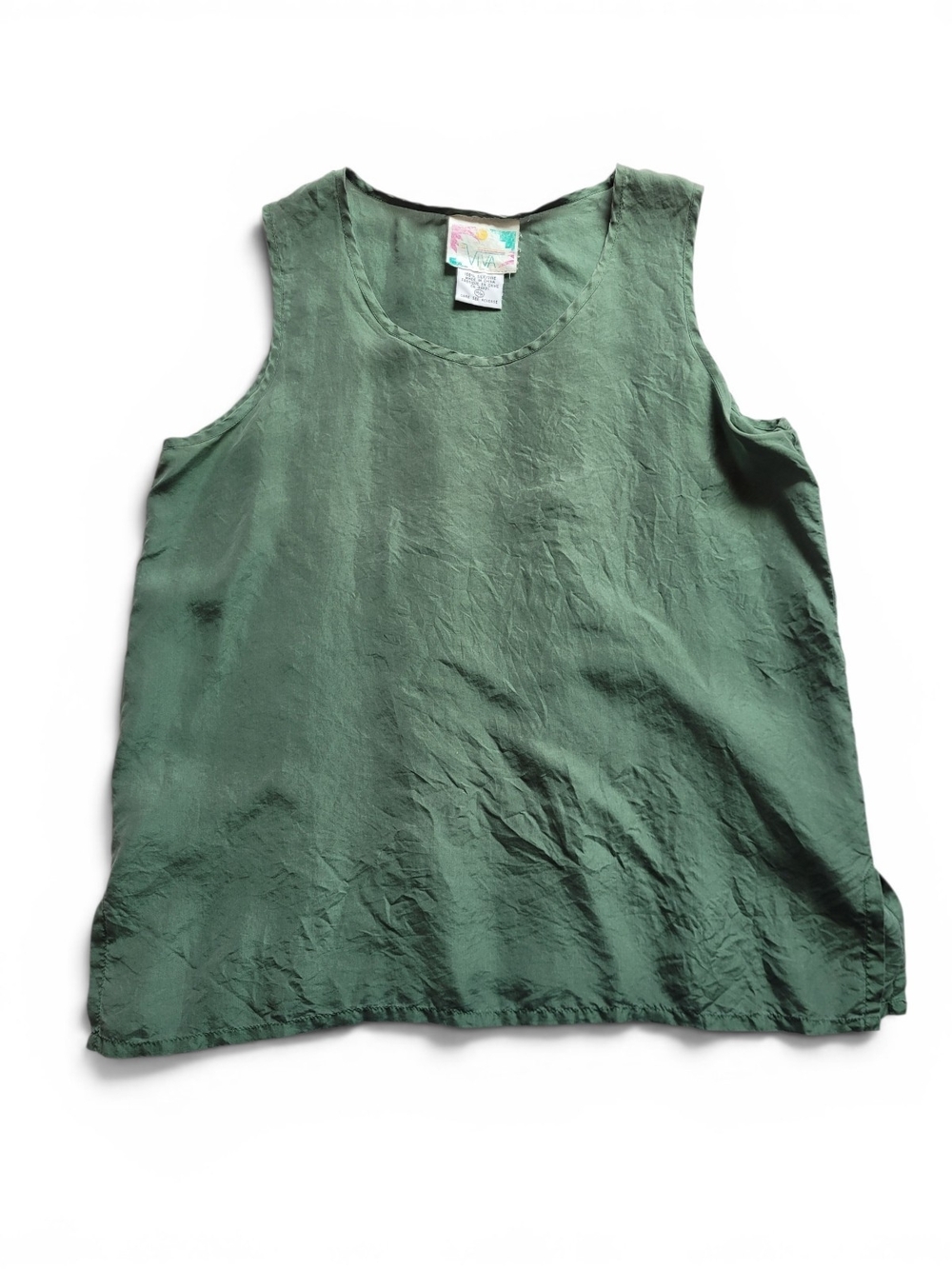 Vintage 100% Silk Sage Green Tank Top Medium